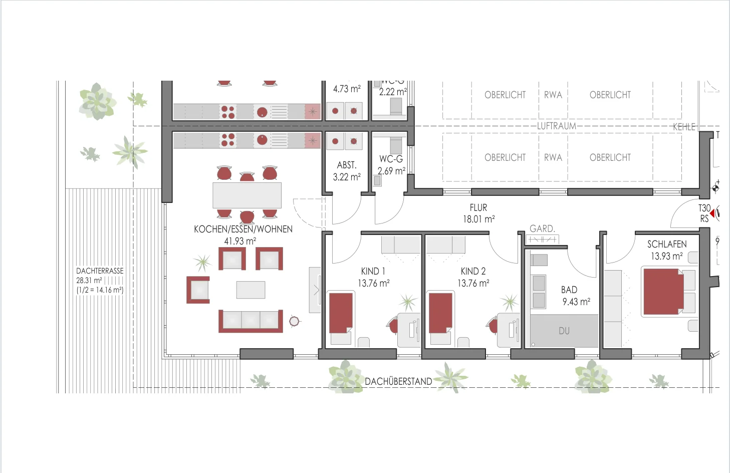 Ausschnitt aus dem originalen Penthouse-Grundriss WE14